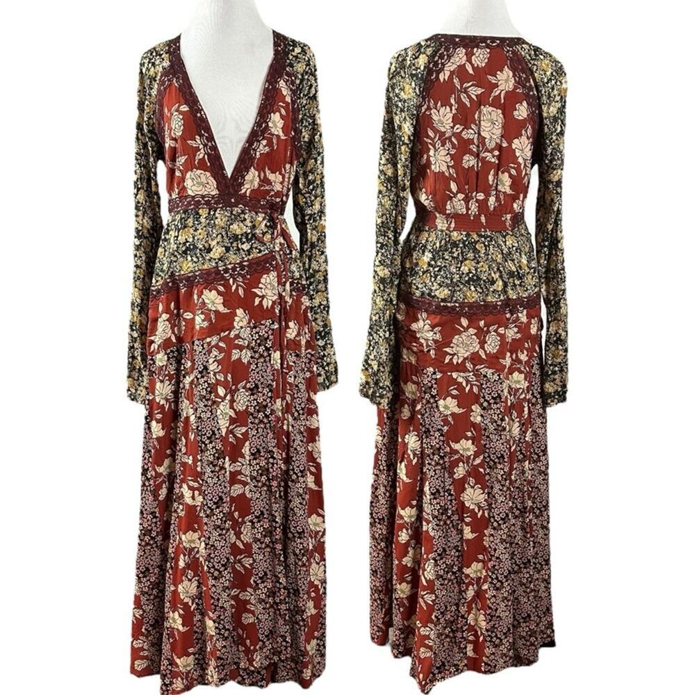 Free People Tilda Maxi Wrap Dress Neutral Western Bohemian Witchy XS NWT - Picture 6 of 14